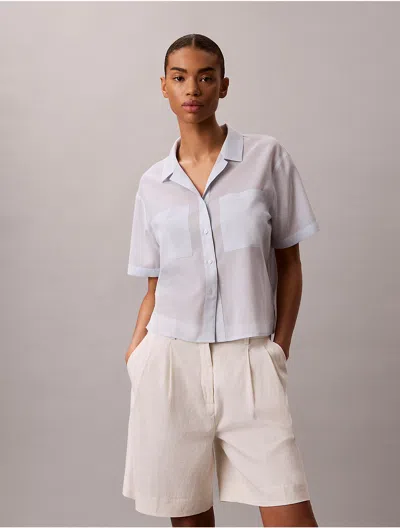 Calvin Klein Jeans Est.1978 Calvin Klein Women's Cotton Blend Relaxed Button-down Shirt In Blue