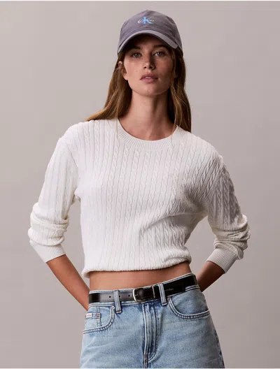 Calvin Klein Jeans Est.1978 Calvin Klein Women's Cotton Cable Knit Sweater In White