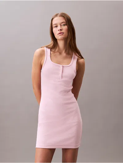 Calvin Klein Jeans Est.1978 Calvin Klein Women's Cotton Contour Rib Henley Mini Dress In Pink
