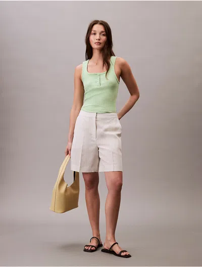 Calvin Klein Jeans Est.1978 Calvin Klein Women's Cotton Contour Rib Henley Tank Top In Green