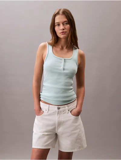 Calvin Klein Jeans Est.1978 Calvin Klein Women's Cotton Contour Rib Henley Tank Top In Green