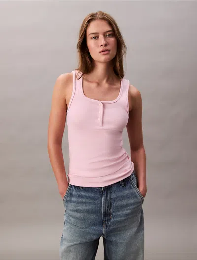 Calvin Klein Jeans Est.1978 Calvin Klein Women's Cotton Contour Rib Henley Tank Top In Pink