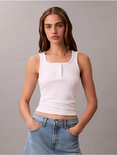 Calvin Klein Jeans Est.1978 Calvin Klein Women's Cotton Contour Rib Henley Tank Top In White