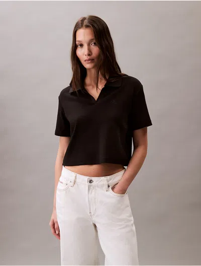 Calvin Klein Jeans Est.1978 Calvin Klein Women's Cotton Contour Rib Polo Tee In Black