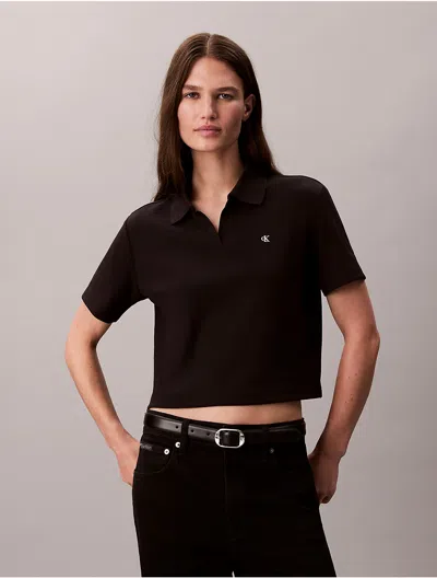 Calvin Klein Jeans Est.1978 Calvin Klein Women's Cotton Contour Rib Polo Tee In Black