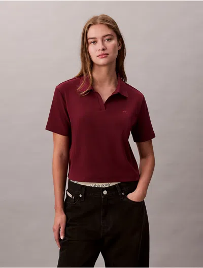 Calvin Klein Jeans Est.1978 Calvin Klein Women's Cotton Contour Rib Polo Tee In Burgundy