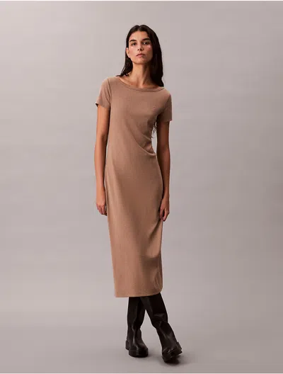 Calvin Klein Jeans Est.1978 Calvin Klein Women's Cotton Contour Rib Short Sleeve Dress In Brown