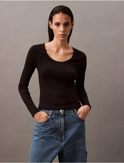 Calvin Klein Jeans Est.1978 Calvin Klein Women's Cotton Contour Rib U-neck Tee In Black