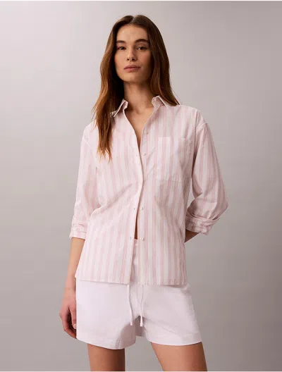 Calvin Klein Jeans Est.1978 Calvin Klein Women's Cotton Poplin Relaxed Button-down Shirt In Rose Dawn Accent Stripe