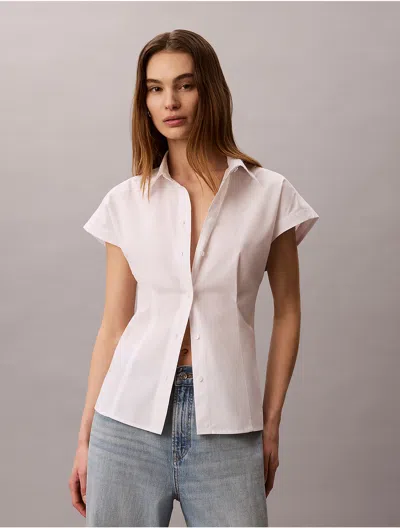 Calvin Klein Jeans Est.1978 Calvin Klein Women's Cotton Poplin Short Sleeve Button-down Shirt In White