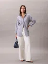 Calvin Klein Jeans Est.1978 Calvin Klein Women's Cotton Poplin Stripe Relaxed Button-down Shirt In Blue