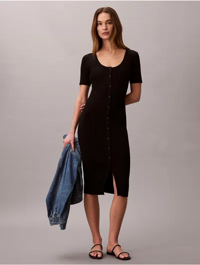 Calvin Klein Jeans Est.1978 Calvin Klein Women's Cotton Rib Button-down Dress In Black