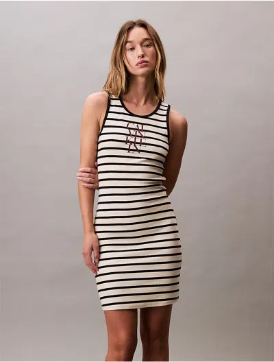 Calvin Klein Jeans Est.1978 Calvin Klein Women's Cotton Rib Logo Graphic Tank Dress In Gray