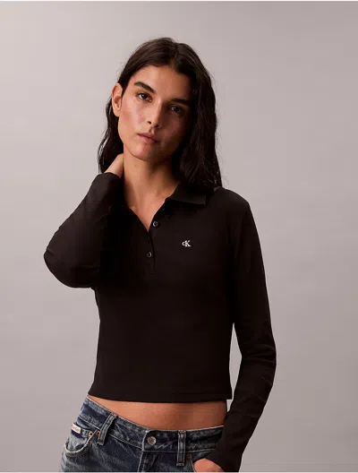 Calvin Klein Jeans Est.1978 Calvin Klein Women's Cotton Rib Slim Polo Shirt In Black