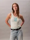 Calvin Klein Jeans Est.1978 Calvin Klein Women's Cotton Rib Stripe Logo Graphic Tank Top In White