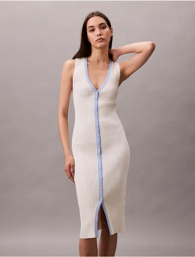 Calvin Klein Jeans Est.1978 Calvin Klein Women's Cotton Rib V-neck Dress In Blue