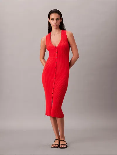 Calvin Klein Jeans Est.1978 Calvin Klein Women's Cotton Rib V-neck Polo Dress In Red