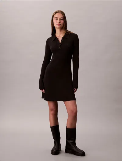 Calvin Klein Jeans Est.1978 Calvin Klein Women's Cotton Rib V-neck Polo Mini Dress In Black