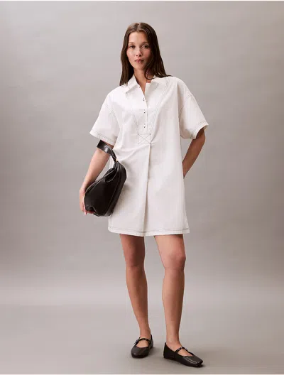 Calvin Klein Jeans Est.1978 Calvin Klein Women's Cotton Twill Mini Shirt Dress In White
