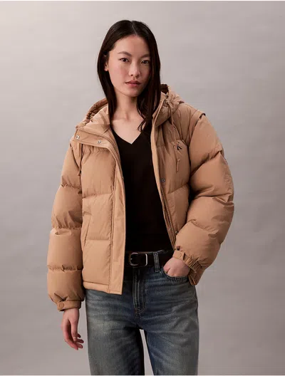 Calvin Klein Jeans Est.1978 Calvin Klein Women's Crinkle Nylon Detachable Sleeve Puffer Jacket In Brown