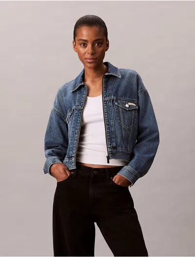 Calvin Klein Jeans Est.1978 Calvin Klein Women's Cropped Denim Trucker Jacket In Blue