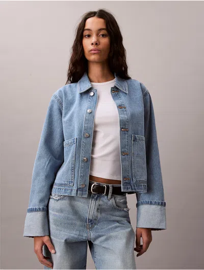 Calvin Klein Jeans Est.1978 Calvin Klein Women's Cuff Sleeves Denim Jacket In Blue