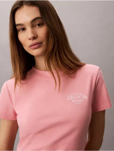 Calvin Klein Jeans Est.1978 Calvin Klein Women's Curved Logo Graphic Slim Tee In Pink