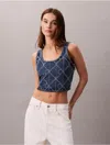 Calvin Klein Jeans Est.1978 Calvin Klein Women's Denim Allover Monogram Cropped Tank Top In Blue