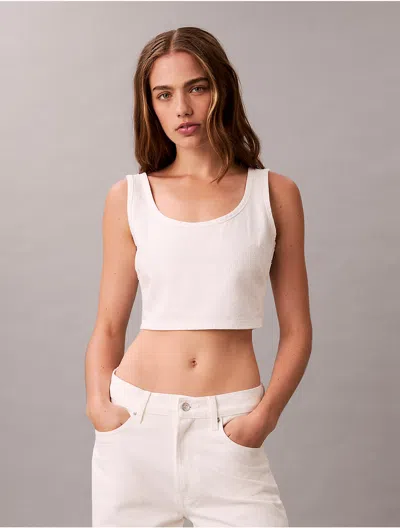Calvin Klein Jeans Est.1978 Calvin Klein Women's Denim Allover Monogram Cropped Tank Top In White