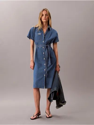 Calvin Klein Jeans Est.1978 Calvin Klein Women's Denim Belted Shirt Dress In Blue Beverly