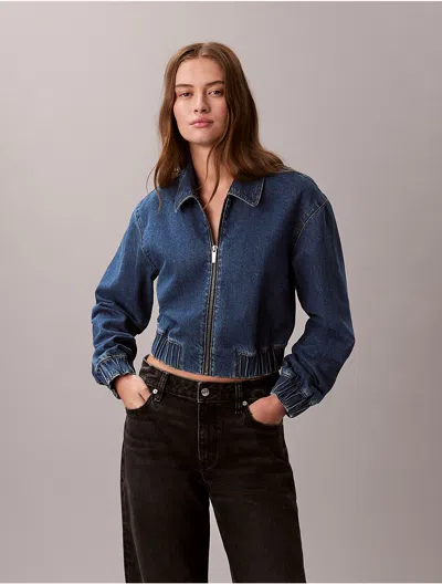 Calvin Klein Jeans Est.1978 Calvin Klein Women's Denim Cropped Bomber Jacket In Blue