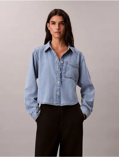 Calvin Klein Jeans Est.1978 Calvin Klein Women's Denim Cropped Relaxed Button-down Shirt In Blue