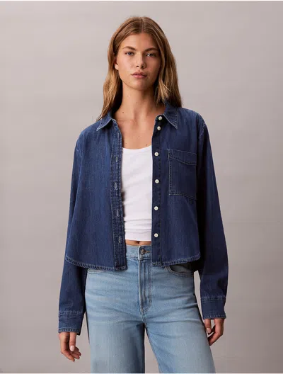 Calvin Klein Jeans Est.1978 Calvin Klein Women's Denim Cropped Relaxed Button-down Shirt In Blue