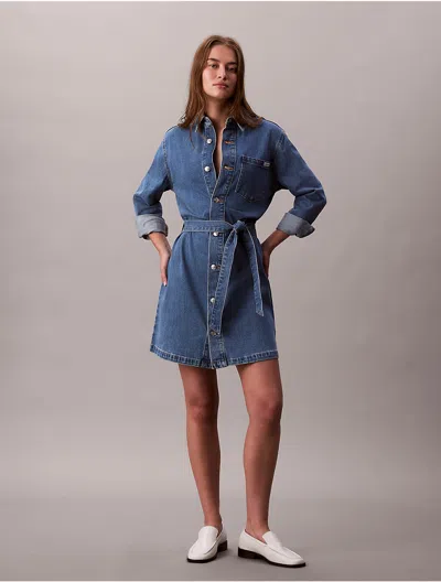 Calvin Klein Jeans Est.1978 Calvin Klein Women's Denim Mini Tie Belt Shirt Dress In Blue