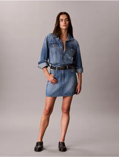 Calvin Klein Jeans Est.1978 Calvin Klein Women's Denim Mini Trucker Dress In Aged Paradise