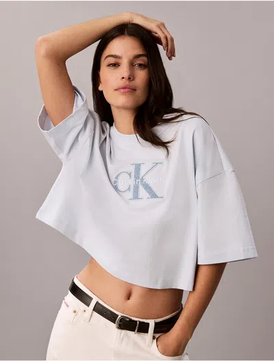 Calvin Klein Jeans Est.1978 Calvin Klein Women's Denim Monologo Boxy T-shirt In Gray