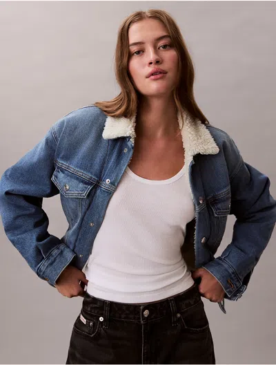 Calvin Klein Jeans Est.1978 Calvin Klein Women's Denim Sherpa Trucker Jacket In Blue