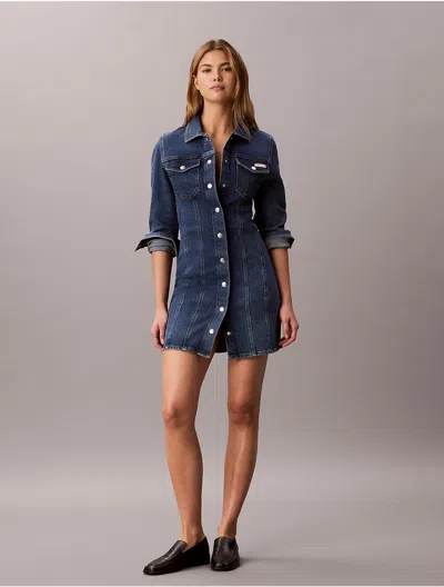 Calvin Klein Jeans Est.1978 Calvin Klein Women's Denim Trucker Long Sleeve Mini Dress In Blue