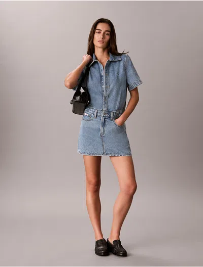 Calvin Klein Jeans Est.1978 Calvin Klein Women's Denim Trucker Short Sleeve Mini Dress In Blue