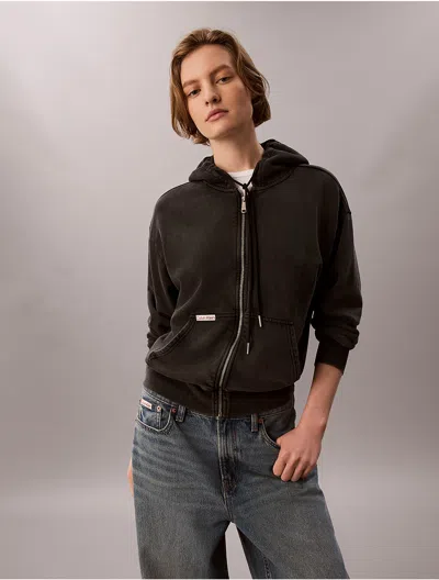 Calvin Klein Jeans Est.1978 Calvin Klein Women's Denim Wash French Terry Zip Sweatshirt In Black
