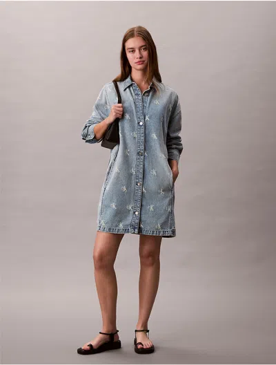 Calvin Klein Jeans Est.1978 Calvin Klein Women's Distressed Indigo Denim Shirt Dress In Blue