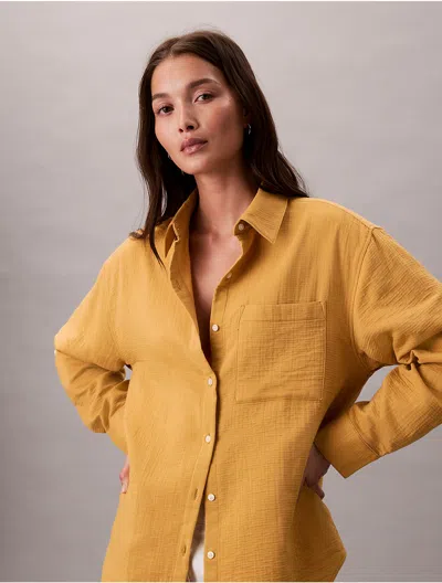 Calvin Klein Jeans Est.1978 Calvin Klein Women's Double Gauze Roll Tab Shirt In Gold