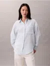 Calvin Klein Jeans Est.1978 Women's Double Gauze Roll-tab-sleeve Button-down Shirt In Blue