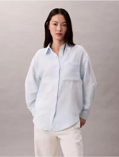 Calvin Klein Jeans Est.1978 Calvin Klein Women's Double Gauze Roll Tab Shirt In Blue