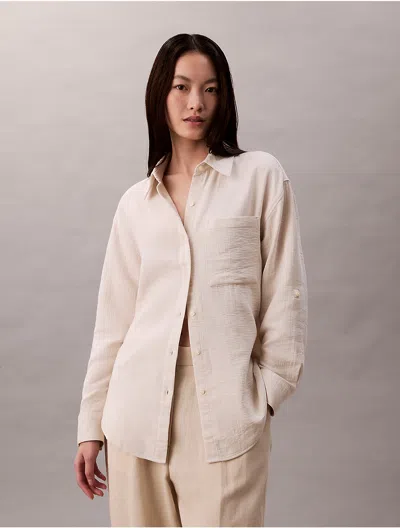 Calvin Klein Jeans Est.1978 Calvin Klein Women's Double Gauze Roll Tab Shirt In Gray