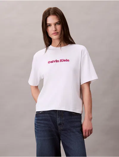 Calvin Klein Jeans Est.1978 Calvin Klein Women's Embroidered Logo Graphic Classic T-shirt In White
