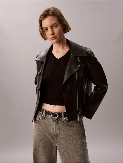 Calvin Klein Jeans Est.1978 Calvin Klein Women's Faux Leather Biker Jacket In Black
