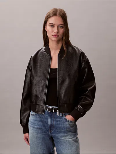 Calvin Klein Jeans Est.1978 Calvin Klein Women's Faux Leather Bomber Jacket In Black