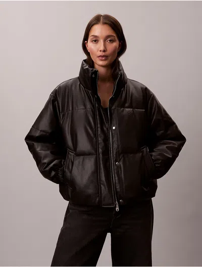 Calvin Klein Jeans Est.1978 Calvin Klein Women's Faux Leather Puffer Jacket In Black
