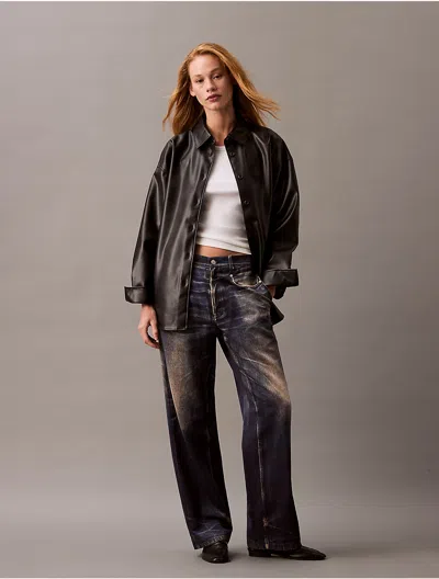 Calvin Klein Jeans Est.1978 Calvin Klein Women's Faux Leather Relaxed Shirt Jacket In Black